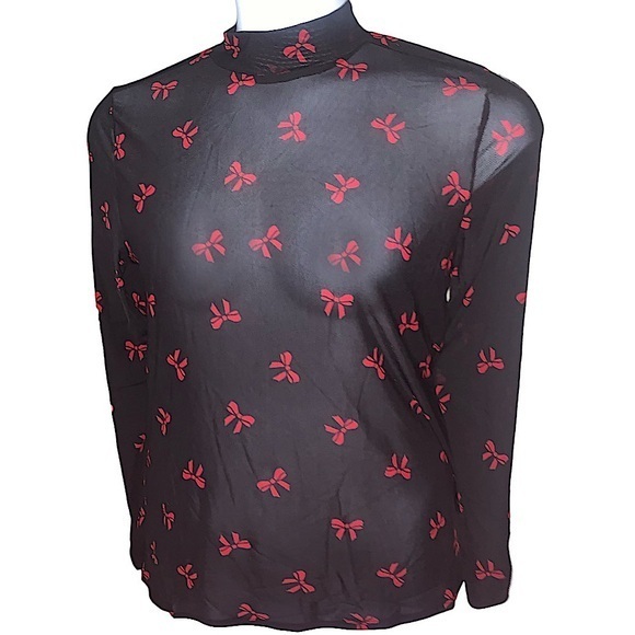TORRID Mesh Mock Neck Long Sleeve Top w/Red Ribbon Print‎ NWT - Picture 5 of 6